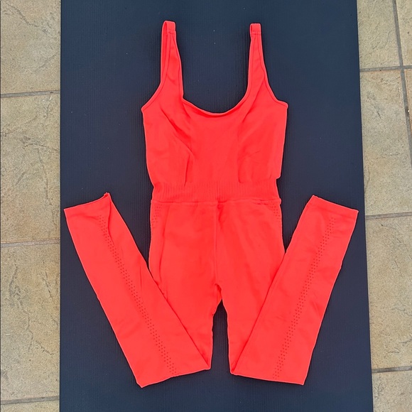 free people movement Pants - FP Movement by Free People Coral Red Seamless Jumpsuit Romper